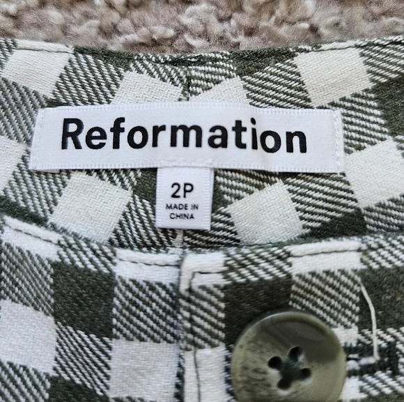 Reformation Franklin Pant In Green Check Size 2